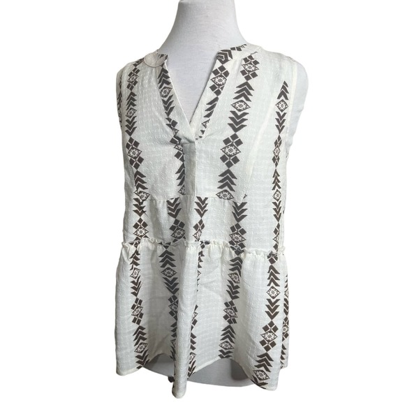 Blu Pepper Southwestern Geometric print Tiered Sleeveless Blouse Womens S Cream‎ - Picture 1 of 8